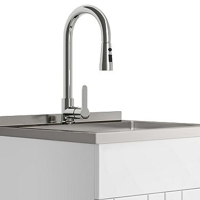 Simpli Home Modern Wide Shaker All-In-One 24-in. Laundry Utility Sink and Cabinet