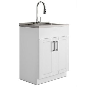 Simpli Home Modern Wide Shaker All-In-One 28 in Laundry Utility Sink & Cabinet