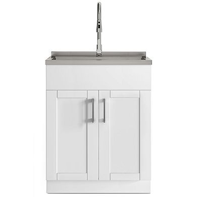 Simpli Home Modern Wide Shaker All-In-One 28-in. Laundry Utility Sink and Cabinet