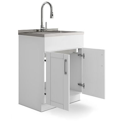 Simpli Home Modern Wide Shaker All-In-One 28-in. Laundry Utility Sink and Cabinet