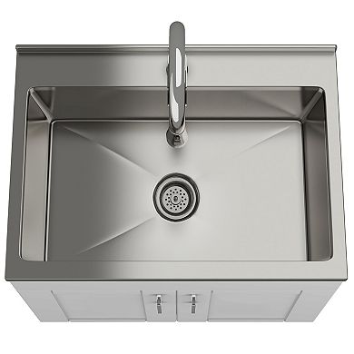 Simpli Home Modern Wide Shaker All-In-One 28-in. Laundry Utility Sink and Cabinet