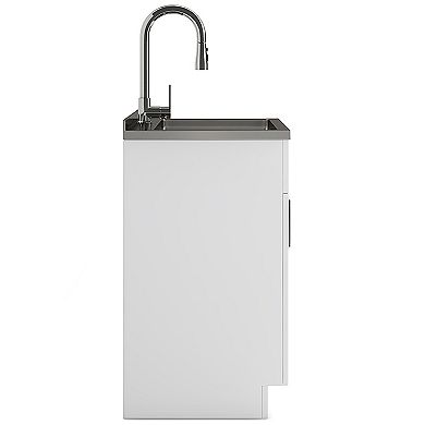 Simpli Home Modern Wide Shaker All-In-One 28-in. Laundry Utility Sink and Cabinet