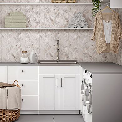 Simpli Home Modern Wide Shaker All-In-One 28-in. Laundry Utility Sink and Cabinet