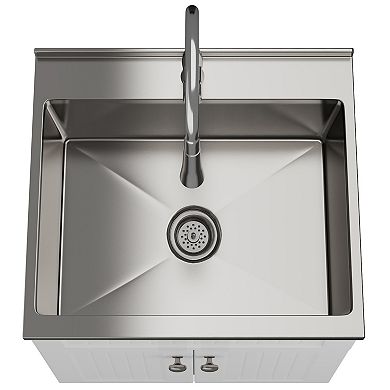 Simpli Home Beckham Stainless Steel Sink & Laundry Cabinet