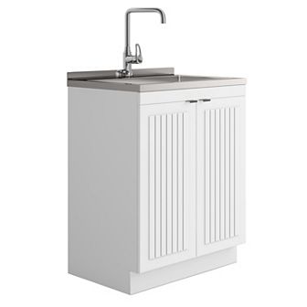 Simpli Home Murphy All-In-One 28 in Laundry Utility Sink & Cabinet