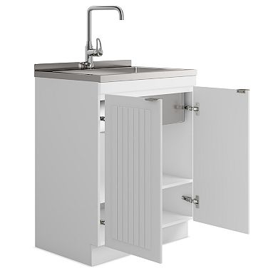 Simpli Home Murphy All-In-One 28-in. Laundry Utility Sink and Cabinet