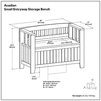 Simpli Home Acadian Small Entryway Storage Bench