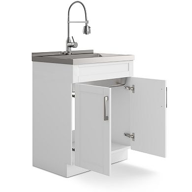Simpli Home Hennessy Deluxe Stainless Steel Sink & Laundry Cabinet