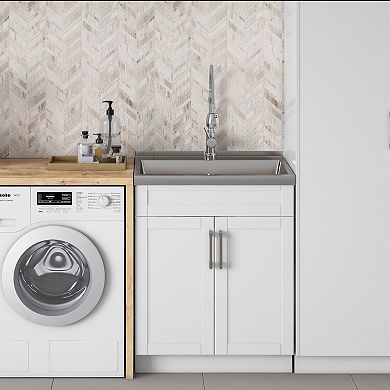 Simpli Home Hennessy Deluxe Stainless Steel Sink & Laundry Cabinet