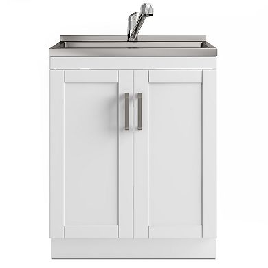 Simpli Home Kyle All-In-One 28-in. Laundry Utility Sink and Cabinet