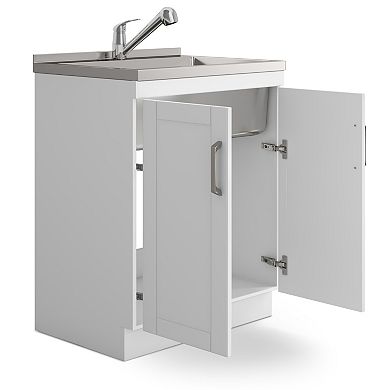 Simpli Home Kyle All-In-One 28-in. Laundry Utility Sink and Cabinet