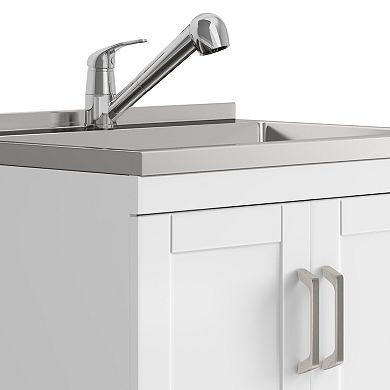 Simpli Home Kyle All-In-One 28-in. Laundry Utility Sink and Cabinet