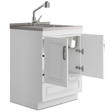 Simpli Home Cardinal Stainless Steel Sink & Laundry Cabinet