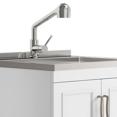 Simpli Home Cardinal Stainless Steel Sink & Laundry Cabinet