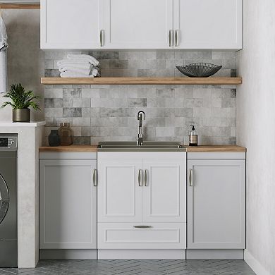 Simpli Home Cardinal Stainless Steel Sink & Laundry Cabinet