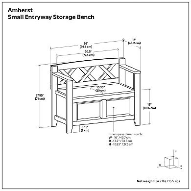 Simpli Home Amherst Small Entryway Storage Bench