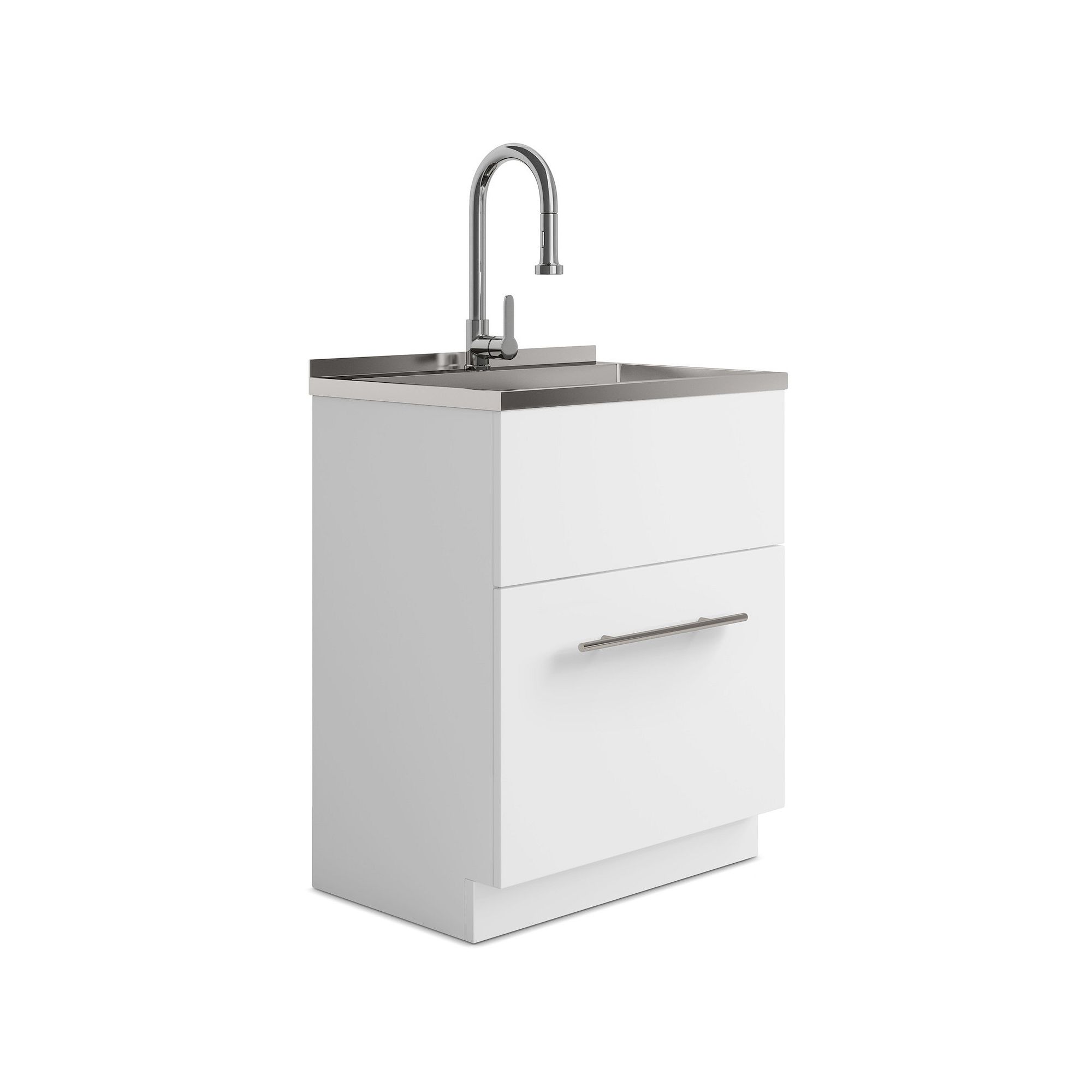 Simpli Home Metro Stainless Steel Sink & Laundry Cabinet, White