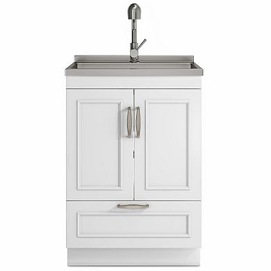 Simpli Home Cardinal 24-in. Laundry Cabinet with Faucet and Stainless Steel Sink