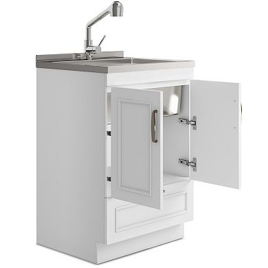 Simpli Home Cardinal 24-in. Laundry Cabinet with Faucet and Stainless Steel Sink