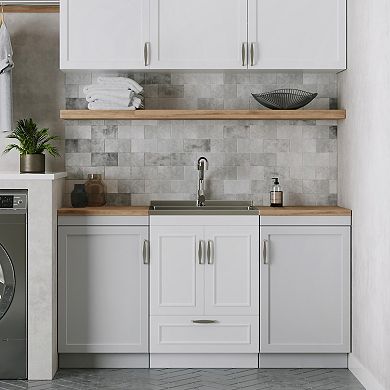 Simpli Home Cardinal 24-in. Laundry Cabinet with Faucet and Stainless Steel Sink