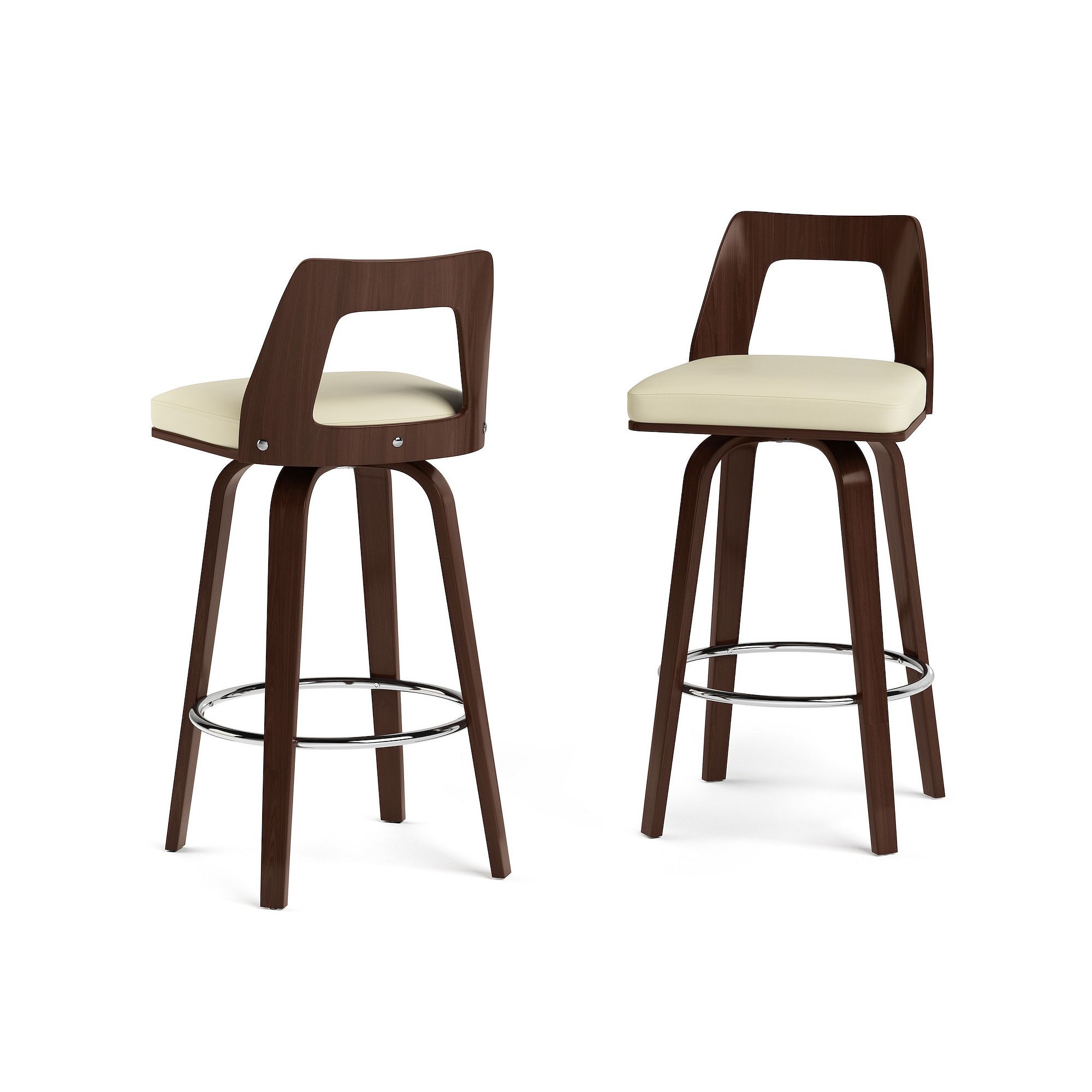 Simpli Home Ellison Bentwood Swivel Bar Stool in Cream Faux Leather Set of 