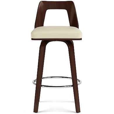 Simpli Home Ellison Bentwood Swivel Bar Stool in Cream Faux Leather Set of 2