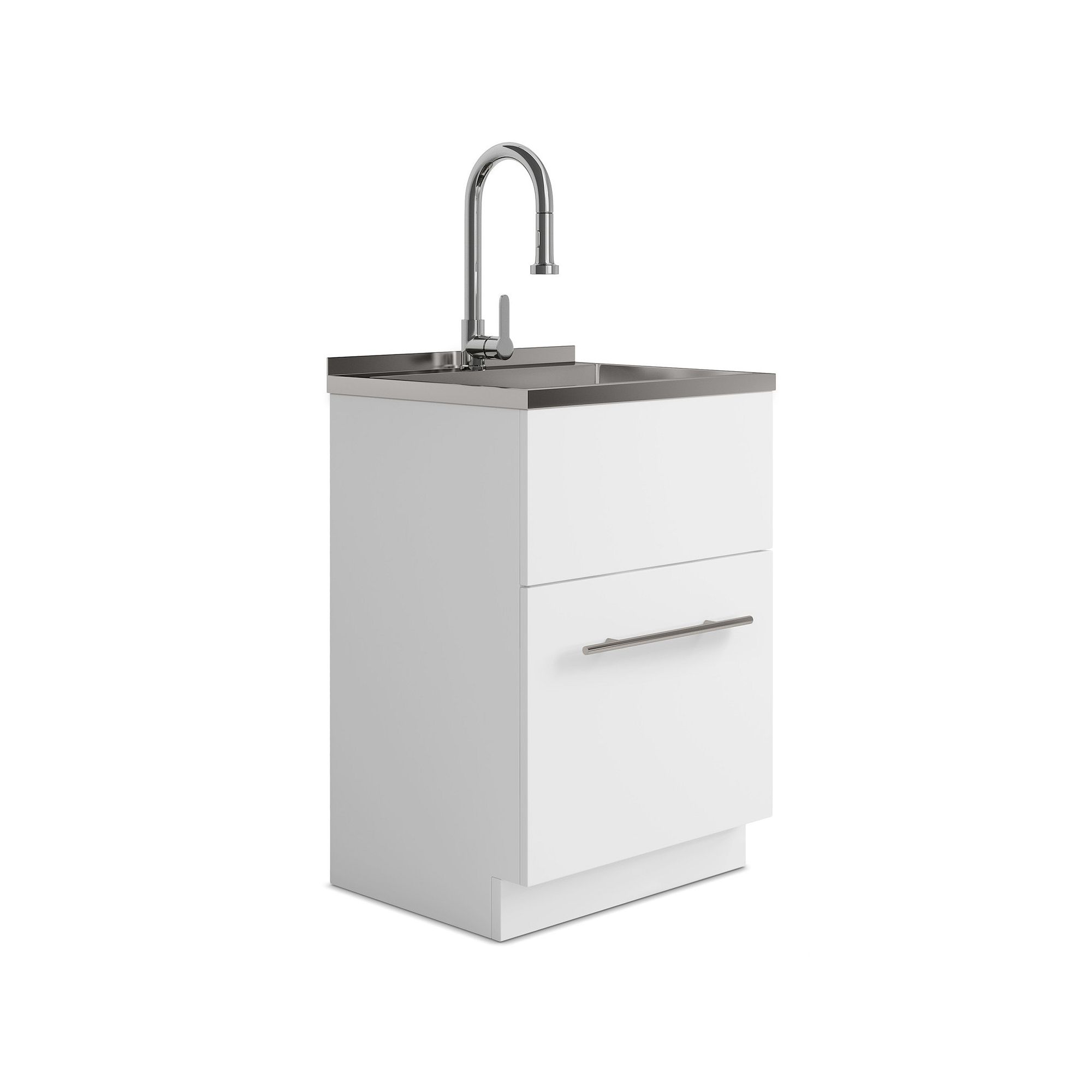 Simpli Home Metro 24-in. Laundry Cabinet with Faucet and Stainless Steel Si