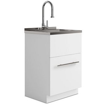 Simpli Home Metro 24 in Laundry Cabinet with Faucet and Stainless Steel Sink