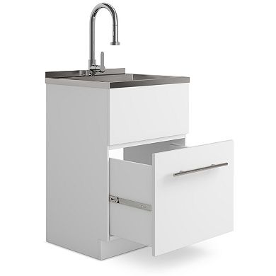 Simpli Home Metro 24-in. Laundry Cabinet with Faucet and Stainless Steel Sink