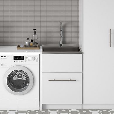 Simpli Home Metro 24-in. Laundry Cabinet with Faucet and Stainless Steel Sink