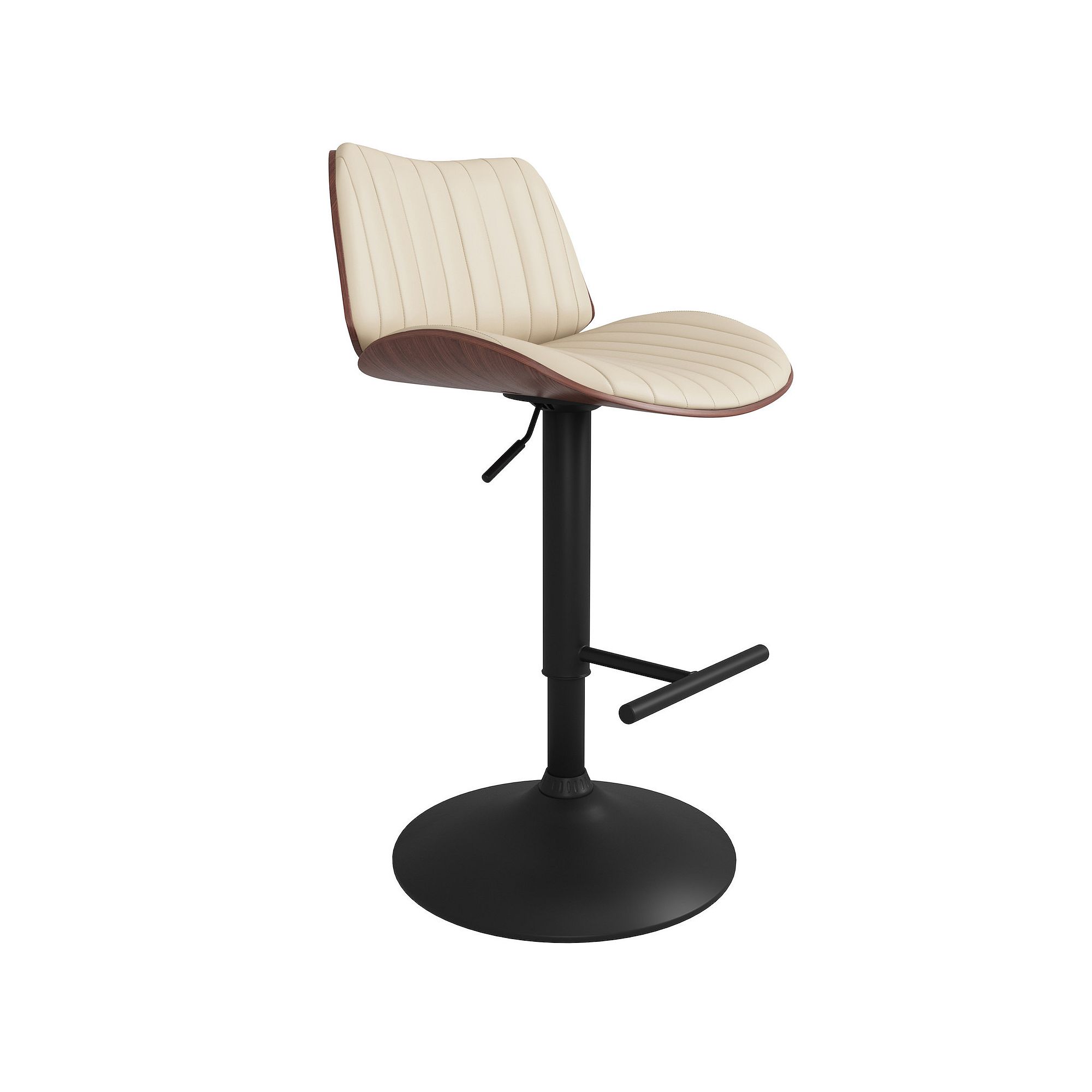 Simpli Home Goulding Adjustable Swivel Bar Stool in Cream Faux Leather, Ivo