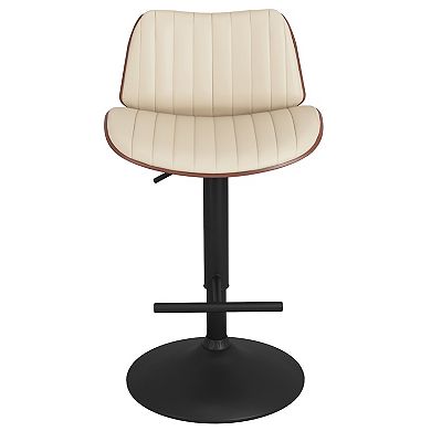 Simpli Home Goulding Adjustable Swivel Bar Stool in Cream Faux Leather