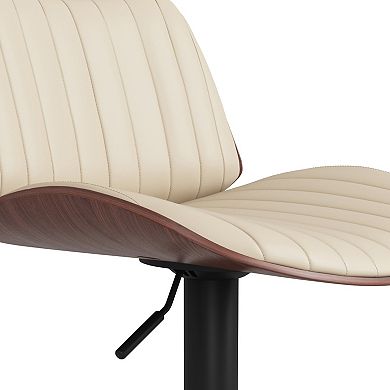 Simpli Home Goulding Adjustable Swivel Bar Stool in Cream Faux Leather
