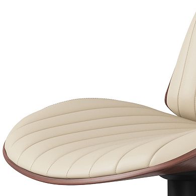 Simpli Home Goulding Adjustable Swivel Bar Stool in Cream Faux Leather