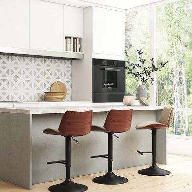 Simpli Home Goulding Adjustable Swivel Bar Stool in Cream Faux Leather