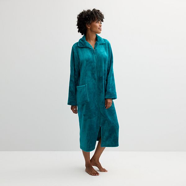 Women's Croft & Barrow® Plush Zip Front Long Robe - Bodega Bay (X LARGE)