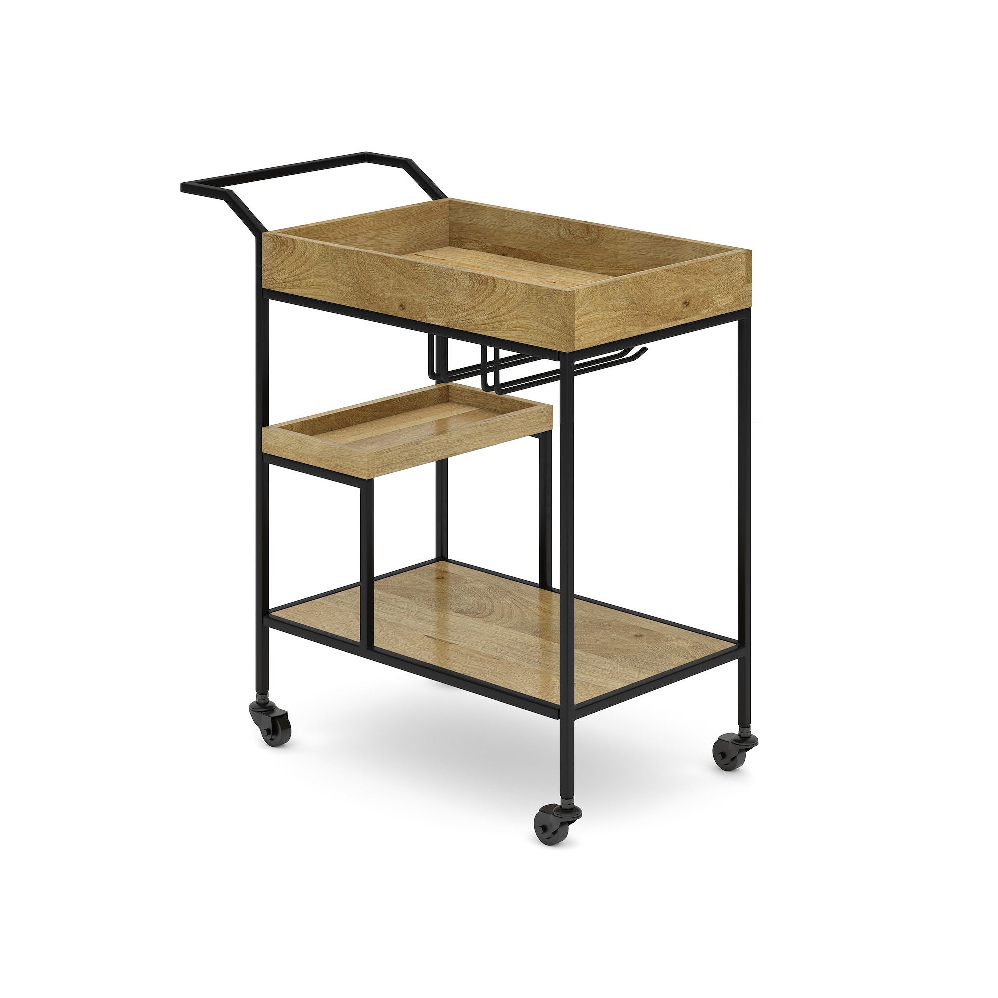 Simpli Home Barnes Solid Mango Wood 29-in. Bar Cart, Natural