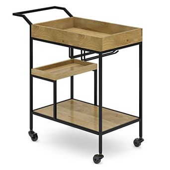 Simpli Home Barnes Solid Mango Wood 29 in Bar Cart