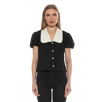 Women's ALEXIA ADMOR Sandra Short Sleeve Top with Embellished Button