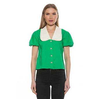 Women's ALEXIA ADMOR Sandra Short Sleeve Top with Embellished Button