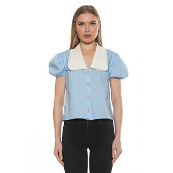 Women's ALEXIA ADMOR Sandra Short Sleeve Top with Embellished Button