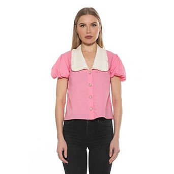 Women's ALEXIA ADMOR Sandra Short Sleeve Top with Embellished Button