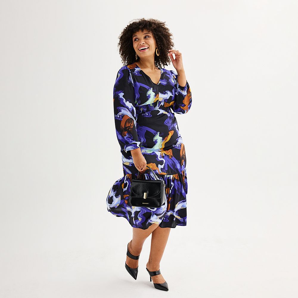 Women's Nine West Adaptive Easy Dressing V-Neck Midi Dress