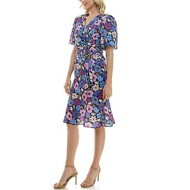 Women's Nicole Miller Surplice Belted Flirty Dress