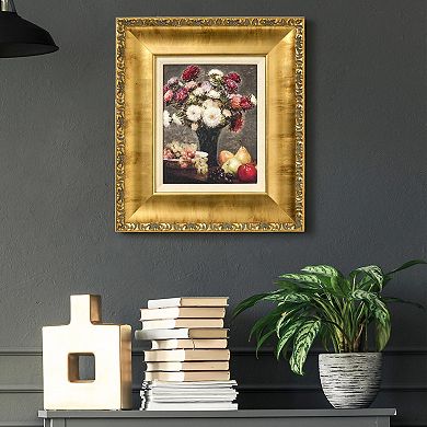 American Art Décor Ornate Framed "Asters and Fruit" Canvas Print by Henri Fantin-Latour
