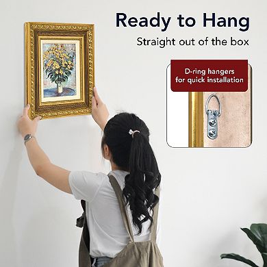 American Art Décor Ornate Framed "Jerusalem Artichoke Flowers" Canvas Print by Claude Monet