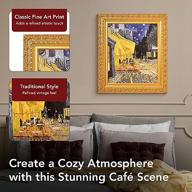 American Art Décor Ornate Framed "Cafe Terrace at Night" Canvas Print by Vincent van Gogh