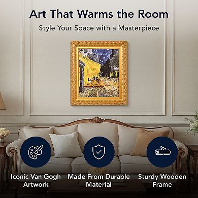 American Art Décor Ornate Framed "Cafe Terrace at Night" Canvas Print by Vincent van Gogh