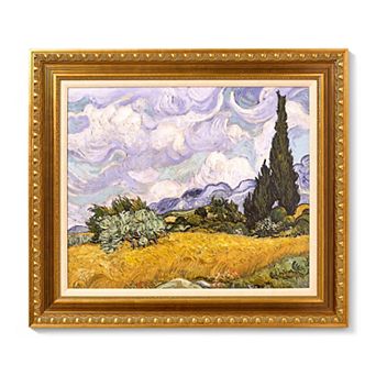 American Art Décor Ornate Framed "Wheat Field with Cypresses" Canvas Print by Vincent van Gogh