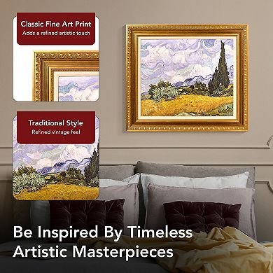 American Art Décor Ornate Framed "Wheat Field with Cypresses" Canvas Print by Vincent van Gogh